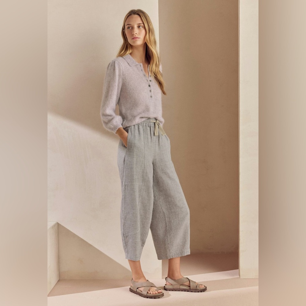 Poetry High-Twist Linen Drawstring Trousers | Size Small | Light Grey - Picture 5 of 8